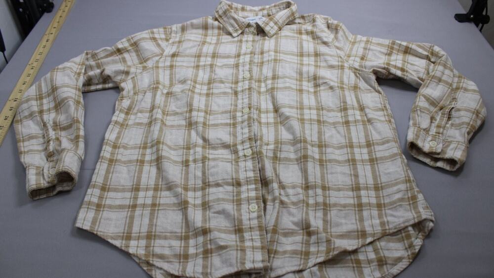 Old Navy Womens Button-up Shirt The Classic L Beige Plaid Long Sleeve Fit